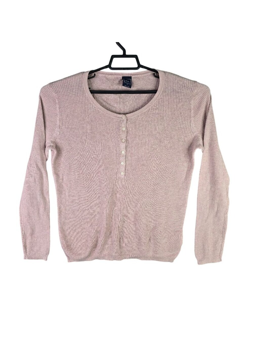 Womens Gap Pink Waffle Knit Henley Long Sleeve Top Round Neck Buttons Size XL